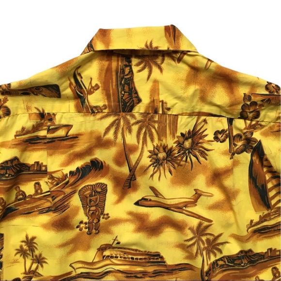 Vintage Fashions of Hawaii 1950s 1960s authentic yellow Hawaiian shirt medium - Picture 9 of 16